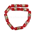 Handmade Foil Glass Beads, Column with Rose Flower, Red, 29~30x10~10.5mm, Hole: 1.4mm(LAMP-K039-36G)