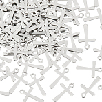 100Pcs 201 Stainless Steel Tiny Cross Charms, Stainless Steel Color, 15x10x0.7mm, Hole: 1.4mm(STAS-UN0054-09)