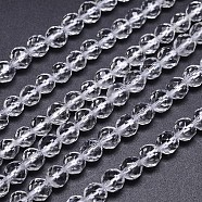 Faceted(64 Facets) Natural Quartz Crystal Round Beads Strands, Rock Crystal Beads, 8mm, Hole: 1mm, about 48pcs/strand, 15.5 inch(G-L411-34-8mm)
