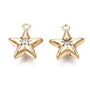 Brass Micro Pave Clear Cubic Zirconia Charms, Star, Real 18K Gold Plated, 13x11.5x5mm, Hole: 1.4mm(KK-Q764-005)