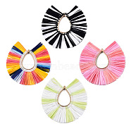 Raffia Tassel Big Pendants, with Alloy Findings, Fan Charms, Cadmium Free & Lead Free, Mixed Color, 83~89x82~86x3.5mm, Hole: 2mm(FIND-T052-17)