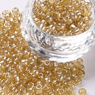 Glass Seed Beads, Trans. Colours Lustered, Round, Pale Goldenrod, 4mm, Hole: 1.5mm, about 500pcs/50g, 50g/bag, 18bags/2pounds(SEED-US0003-4mm-102)