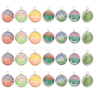 28Pcs 7 Colors Printed Opaque Resin Pendants, with Stainless Steel Color Tone 304 Stainlesss Steel Settings, Half Round Charm, Faceted, Sea Coral Pattern, Mixed Color, 19.5x16x4.5mm, Hole: 2.4mm, 4pcs/color(RESI-AR0001-20)