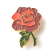 Rose Flower Enamel Pin, Dainty Flower Iron Enamel Brooch for Backpack Clothes, Golden, Red, 45.5x33x9.5mm(JEWB-C012-08E)