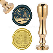 DIY Scrapbook, Brass Wax Seal Stamp and Handle Sets, Lighthouse with Moon Pattern, Golden, 87x20mm, Stamp: 2.55cm(AJEW-WH0105-09J)
