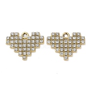 Alloy Rhinestone Pendants, Heart Charms, Golden, 16.5x21x2mm, Hole: 1.8mm(PALLOY-P297-04G)