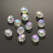 AB Color Plated Clear AB Transparent Acrylic Round Beads, Faceted, 8mm, Hole: 2mm(X-TACR-PL642-8mm-22)