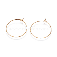 304 Stainless Steel Hoop Earring Findings, Real 18k Gold Plated, 21 Gauge, 25x0.7mm(STAS-G190-09G)