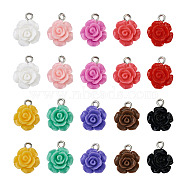 Opaque Resin Pendants, with Platinum Plated Iron Loop, Rose, Mixed Color, 16x13x6mm, Hole: 2mm, 10 colors, 10pcs/color, 100pcs/box(RESI-CD0001-02)