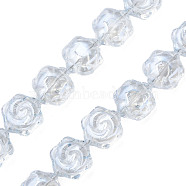 Electroplate Glass Beads Strands, Pearl Luster Plated, Flower, Clear, 16x14.5x7.5mm, Hole: 1mm, about 40Pcs/strand, 24.80 inch(63cm)(EGLA-N008-018-C01)