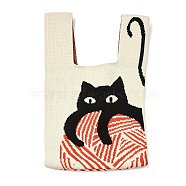 Polyester Mini Knit Tote Bags, Crochet Tote Handbag Lunch Box Bag, Cat Shape, 34x19.5x2.1cm(ABAG-C008-01B-01)