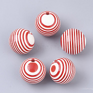 Resin Pendants, Opaque, Round, Striped Pattern, Red, 20.5x21x20mm, Hole: 3mm(RESI-S374-44A)
