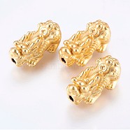Matted Brass Beads, Real 18K Gold Plated, Dragon, Golden, 30.5x16x13mm, Hole: 3mm(KK-F735-10G)