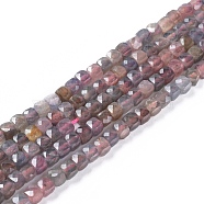 Natural Ruby/Red Corundum Beads Strands, Faceted, Cube, 3.5~4x3.5~4x3.5~4mm, Hole: 0.6~0.8mm, about 98~105pcs/strand, 15.35 inch(39cm)(G-L537-018)