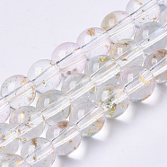 Transparent Spray Painted Glass Bead Strands, with Golden Foil, Round, Lavender Blush, 6~7mm, Hole: 1.2~1.5mm, about 65~67pcs/Strand, 14.76 inch~15.12 inch(37.5~38.4cm)(GLAA-N035-03B-B07)