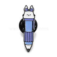 Cartoon Rabbit Enamel Pins, Black Alloy Badge for Women, Pen, 29x8x2mm(JEWB-G026-04H)