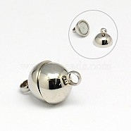 Round 304 Stainless Steel Magnetic Clasps with Loops, Stainless Steel Color, 10.5~12x5.5~6mm, Hole: 1.3mm(STAS-N014-01-5.5mm)
