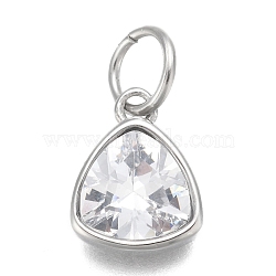 304 Stainless Steel Cubic Zirconia Pendant, Triangle, Stainless Steel Color, Clear, 12.5x9.5x5mm, Hole: 5mm(X-ZIRC-P080-B09)