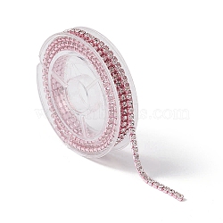 Electrophoresis Brass Rhinestone Strass Chains, Rhinestone Cup Chains, with Spool, Pink, 2~2.1mm, about 4.27 Feet(1.3m)/Roll(CHC-YW0001-05E)