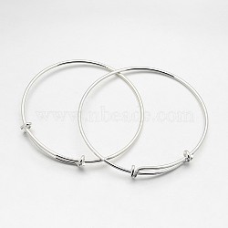 Adjustable Brass Expandable Bangle Making, Silver Color Plated, 2-1/2 inch(6.4cm), 2mm(BJEW-E218-01S-A)