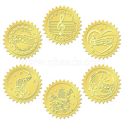 6 Patterns Aluminium-foil Paper Adhesive Embossed Stickers, For Envelope Seal, Musical Note, 165x211mm, Stickers: 50mm, 12 sheets/set(DIY-WH0451-012)