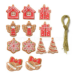 PVC Hanging Decorations, with Cord, Christmas Theme, Mixed Shapes, Mixed Color, Pendant: 66~70x44~69.5x3.5~4mm, Hole: 3.7~4.3mm, 12pcs/set(DIY-E038-05)