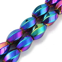 Synthetic Magnetic Hematite Beads Strands, Long-Lasting Plated, Twist, Rainbow Plated, 12~12.5x8~8.5mm, Hole: 1.2mm, about 32pcs/strand, 16.14''(41cm)(G-P545-G01-01B)