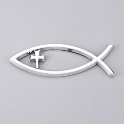 Waterproof ABS Plastic Jesus Fish Decal Sticker, 3D Car Decal Emblem Sticker, for Jesus Christian Fish Symbol, Silver, 140x46x6mm(RB-WH0002-07)