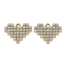 Alloy Rhinestone Pendants, Heart Charms, Golden, 16.5x21x2mm, Hole: 1.8mm(PALLOY-P297-04G)