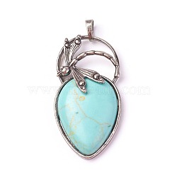 Synthetic Turquoise Pendants, with Brass Findings, teardrop, Antique Silver, 52~53x27x10~11mm, Hole: 8x5mm(G-I220-G03)