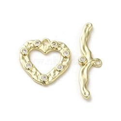 Brass Micro Pave Cubic Zirconia Toggle Clasps, Long-Lasting Plated, Heart, Golden, 15x14.5x2mm, Hole: 1.2mm(KK-C048-09G)
