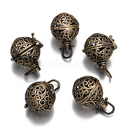 Brass Hollow Round Cage Pendants, For Chime Ball Pendant Necklaces Making, Lead Free & Nickel Free & Cadmium Free, Antique Bronze, 28x25.53x21.2mm, Hole: 6mm(KK-L079-02-NR)