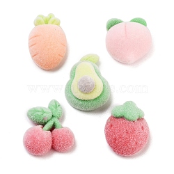 Flocking Opaque Resin Fruit Decoden Cabochons, Cherry & Strawberry & Peach, Mixed Shapes, Mixed Color, 17~20.5x13~17x7.5~11mm(RESI-H165-13)