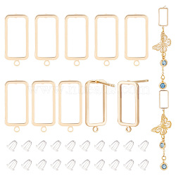 BENECREAT 10Pcs Brass Stud Earring Finding, with Horizontal Loops & 30Pcs Plastic Ear Nuts, Hollow Out Rectangle, Light Gold, 17.5x8mm, Hole: 1mm, Pin: 0.7mm(KK-BC0011-52)