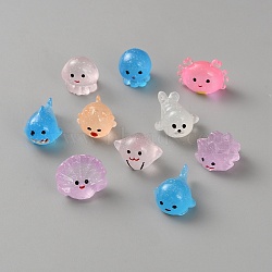 Transparent Resin Marine Organism Ornaments, for Home Office Desk Decoration, with Glitter Powder, Mixed Color, 15~20.5x15~20.5x11~14mm(DJEW-TAC0816-002)