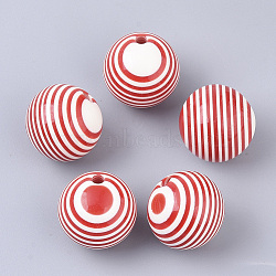 Resin Pendants, Opaque, Round, Striped Pattern, Red, 20.5x21x20mm, Hole: 3mm(RESI-S374-44A)