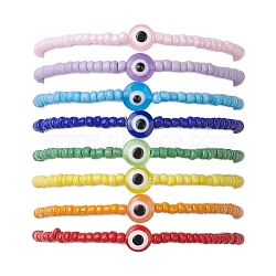 8pcs 8 Colors Resin Evil Eye & Glass Seed Beaded Stretch Bracelet Sets, Stackable Bracelets for Women Men, Mixed Color, Inner Diameter: 2-1/4 inch(5.7cm), 7.5~8.5mm, 1pc/color(BJEW-JB10527)