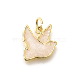 Brass Enamel Charms, with Jump Ring, Long-Lasting Plated, Lead Free & Cadmium Free, Pigeon Charms, Real 18K Gold Plated, Antique White, 13x12.5x1.5mm, Hole: 3.5mm(KK-L225-044G)