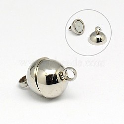 Round 304 Stainless Steel Magnetic Clasps with Loops, Stainless Steel Color, 10.5~12x5.5~6mm, Hole: 1.3mm(STAS-N014-01-5.5mm)
