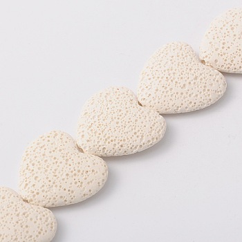 Natural Lava Rock Beads Strands, Dyed, Heart, White, 26~30x26~30mm, Hole: 2mm, about 15 pcs/strand