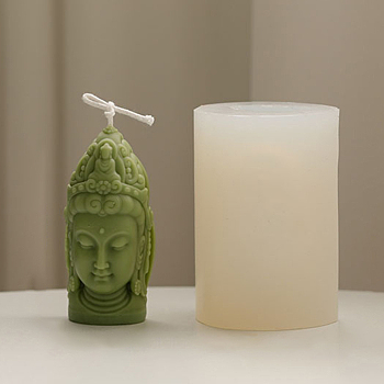 DIY Candle Food Grade Silicone Molds, Resin Casting Molds, For UV Resin, Epoxy Resin Jewelry Making, Avalokitesvara Head, White, 9x6x5cm