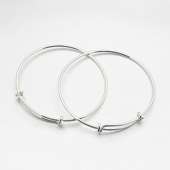 Adjustable Brass Expandable Bangle Making, Silver Color Plated, 2-1/2 inch(6.4cm), 2mm