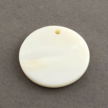 Flat Round Sea Shell Charms, Seashell Color, 15x2mm, Hole: 2mm