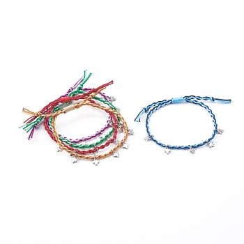 Adjustable Nylon Thread Braided Bead Bracelets, with 304 Stainless Steel Cross Charms, Stainless Steel Color, Mixed Color, Inner Diameter: 5/8~2-7/8 inch(1.7~7.4cm)