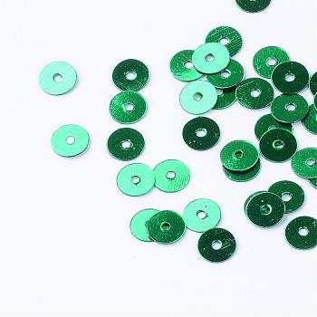 Ornament Accessories Plastic Paillette Beads, Sequins Beads, Disc, Sea Green, 6x0.2mm, Hole: 1mm, about 30000pcs/500g