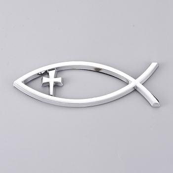 Waterproof ABS Plastic Jesus Fish Decal Sticker, 3D Car Decal Emblem Sticker, for Jesus Christian Fish Symbol, Silver, 140x46x6mm