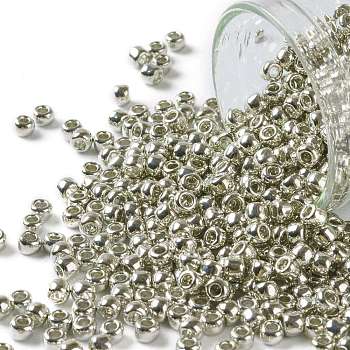 TOHO Round Seed Beads, Japanese Seed Beads, (714) Metallic Silver, 8/0, 3mm, Hole: 1mm, about 1110pcs/50g