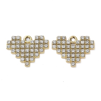 Alloy Rhinestone Pendants, Heart Charms, Golden, 16.5x21x2mm, Hole: 1.8mm