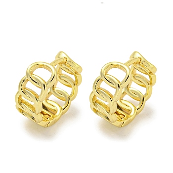 Chain-Shaped Brass Hoop Earrings, Real 18K Gold Plated, 15x6.5mm