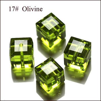 Imitation Austrian Crystal Beads, Grade AAA, Faceted, Cube, Yellow Green, 5~5.5x5~5.5x5~5.5mm(size within the error range of 0.5~1mm), Hole: 0.7~0.9mm